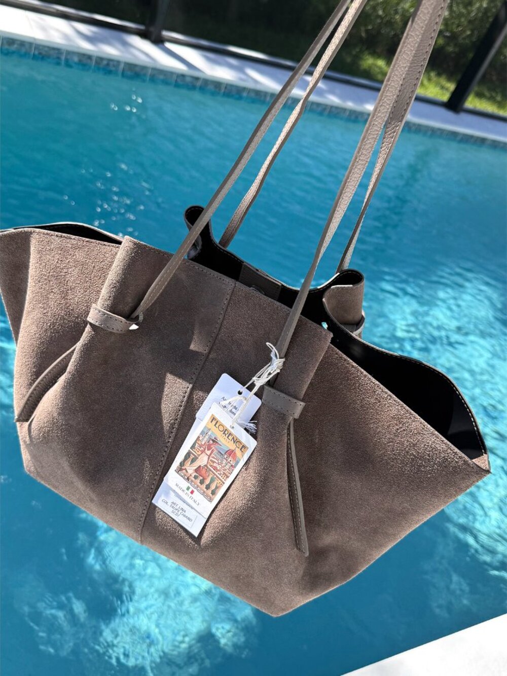 Lilium Firenze Women’s Gen. Italian Suede Double Handle Taupe Tote Handbag NWT